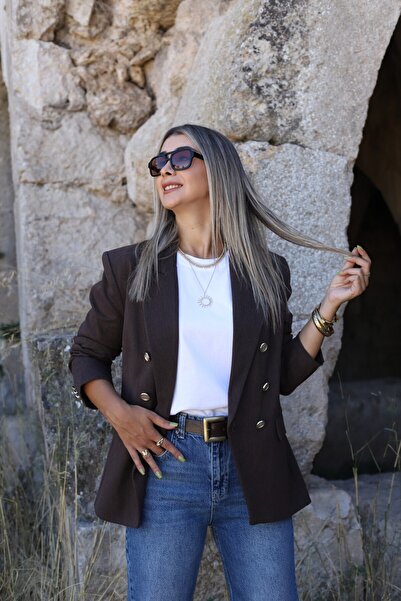 bytugcekaya Кафеникаво сако с двойно закопчаване и златисти копчета