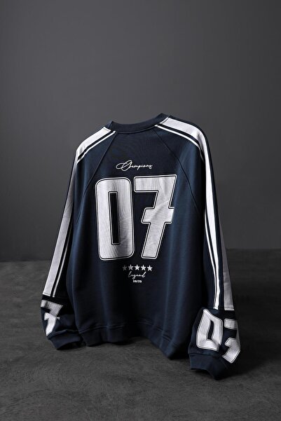 Slatra Men's Navy Blue 07 Champions Printed Oversize Sweatshirt