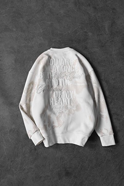 Slatra Erkek Beyaz Of My Heart Nakışlı Oversize Sweatshirt