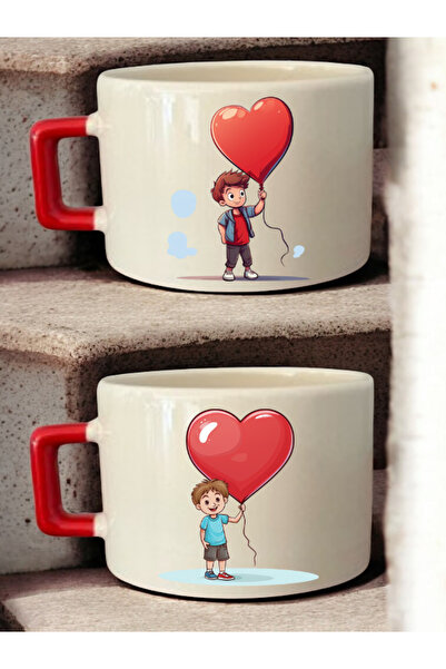 lili hediyelik كوب قهوة سيراميك مطبوع عليه صورة طفل بالون - كوب سيراميك للشاي...