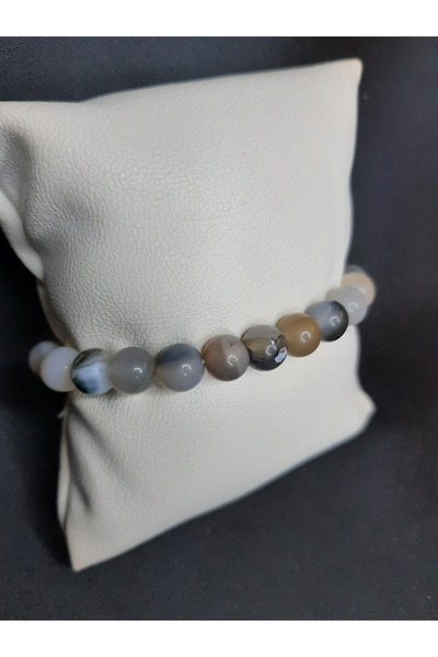MRYart Gray Tone Mixed Color Agate Stone Simple and Stylish Bracelet Unisex