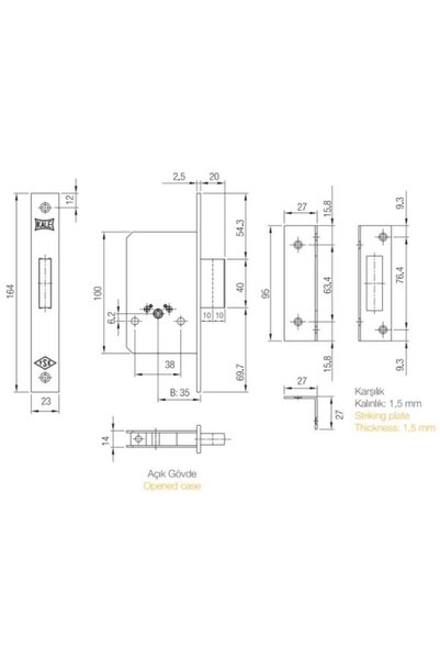 Kale Kilit Castle 157/F 2 lap fiam safety lock