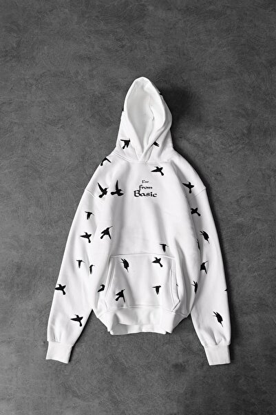 Slatra Men's White Far from Basic Embossed Print Oversize Hooded Sweatshirt