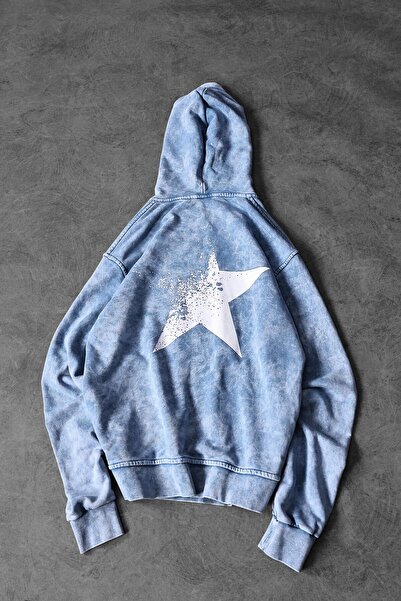 Slatra Ανδρικό φούτερ Blue Star Special Washed oversized με κουκούλα