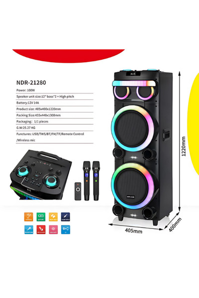 joyplus NDR-21280 12''x2 İNÇ 100 W OUTPUT POWER PARTİ ORGANİZASYON DÜĞÜN ETKİ...