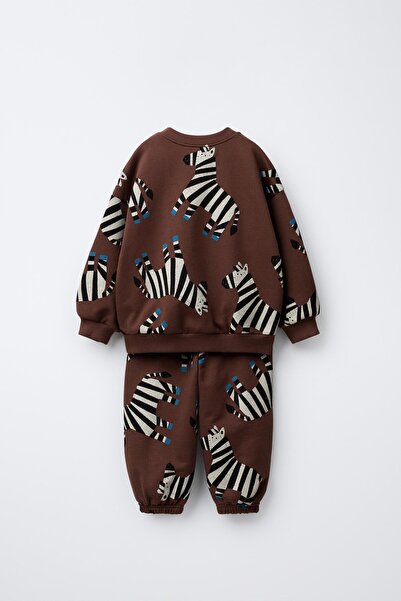 Magu Uniszex gyermek pamut barna zebramintás pulóver és melegítőnadrág szett – hétköznapi, kényelmes kombináció