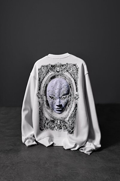 Slatra Erkek Beyaz İndefinite Nakışlı Oversize Sweatshirt