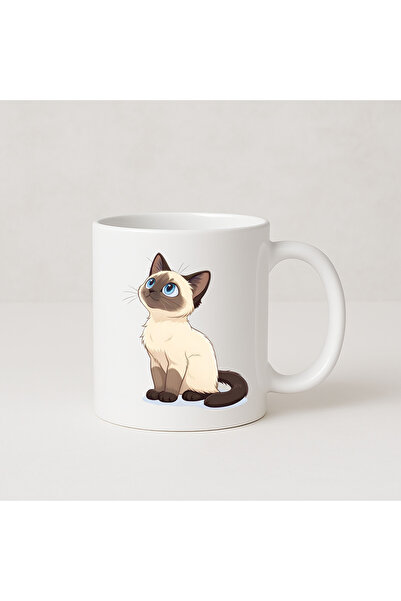 MODA كوب بورسلين هدية مطبوع عليه قطة سيامية