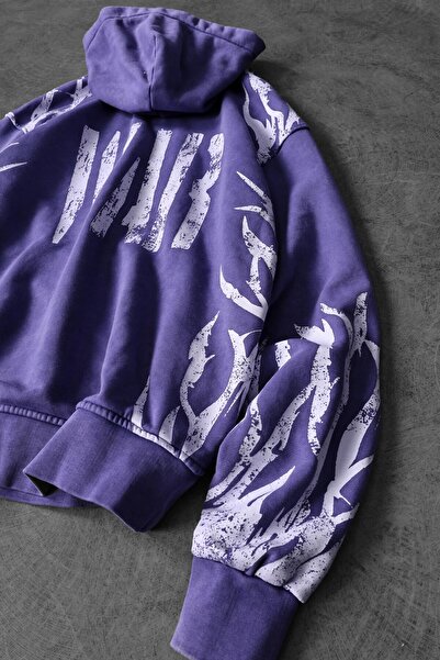 Slatra Ανδρικό φούτερ με κουκούλα με μονόχρωμο μωβ χρώμα, ειδικό πλενόμενο, oversize