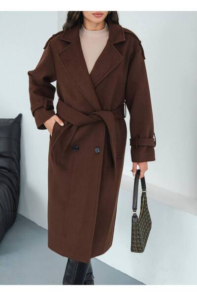 Marjinal Kadın Premum Kalite Bağcıklı 4Düğmeli Kaban