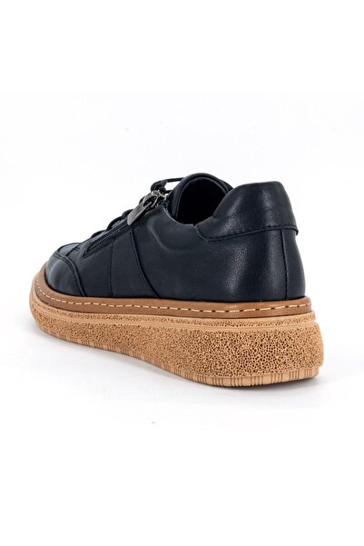 Mammamia D25Ka-145 Black Pen Genuine Leather Lace-Up Zippered Women's Daily Casual Shoes
