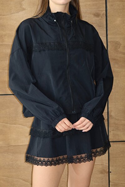 FEHUBLOOM Women's Black Fisto Detailed Jacket Skirt Set