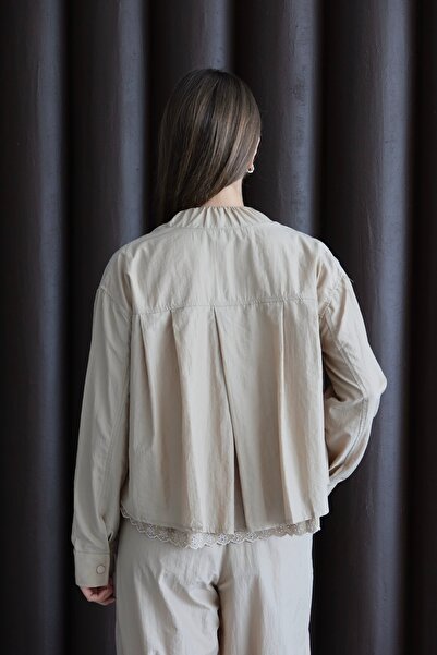 FEHUBLOOM Women's Beige Ribbed Detailed Jacket and Pants Set