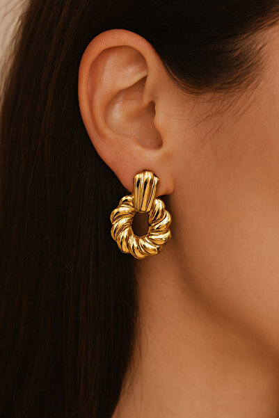 TREND COLLECTİON Kadın Altın Renk Paslanmaz Çelik Burgu Halka Küpe