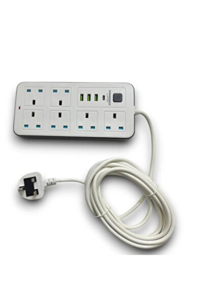 Generic 5m Power Strip — 6 Outlets, 3 USB Ports + PD Port