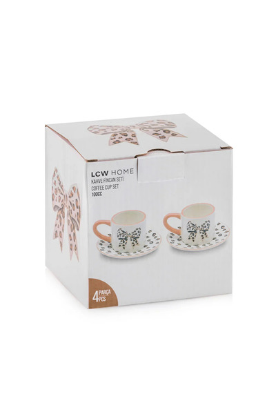 LC Waikiki Lcw Home Mixed Bow Patterned Two-Person Ceramic Coffee Cup Set 100 ml