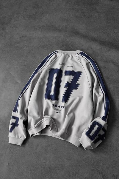 Slatra Men's Gray 07 Champions Printed Oversize Sweatshirt