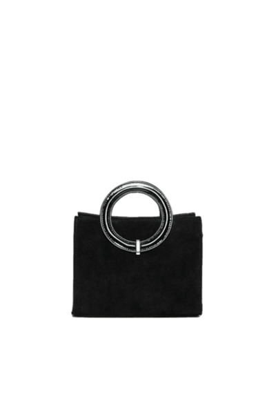 ANNA FELLINI Geanta dama piele, ANNA FELLINI, Olivia, velur lac negru, 22x10x17 cm