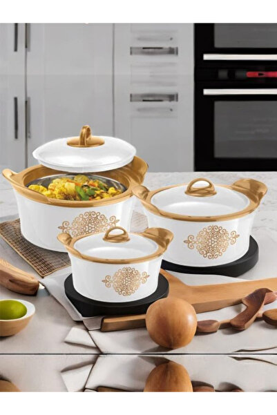Rashi Gold Star Premium Insulated Casserole Set of 3 Pieces-1200ml,2000ml, and 3000ml White