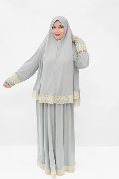 ALDAİR Double Piece Women's Hijab Embroidered Prayer Dress Anti-Sweat Prayer Clothing