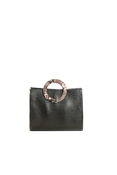 ANNA FELLINI - Women's Leather Handbag, Olivia, Black Snake Pattern