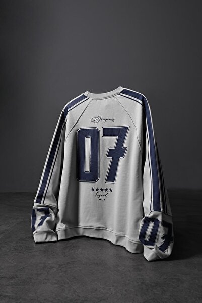 Slatra Men's Gray 07 Champions Printed Oversize Sweatshirt