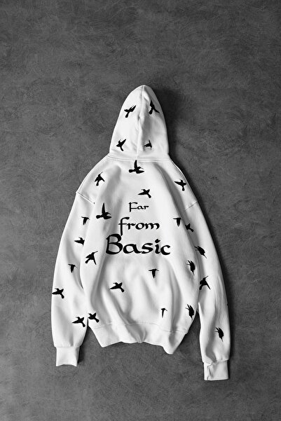 Slatra Men's White Far from Basic Embossed Print Oversize Hooded Sweatshirt