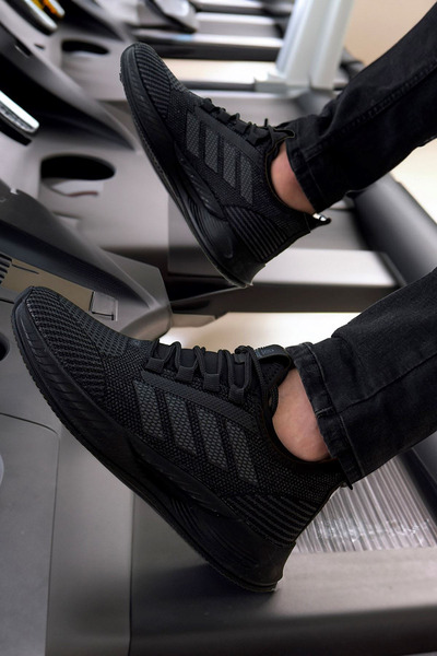 SİHİRLİ AYAKKABI +7 Cm Boy Uzatan Gizli Topuk Siyah Boost Desenli Erkek Spor Ayakkabı