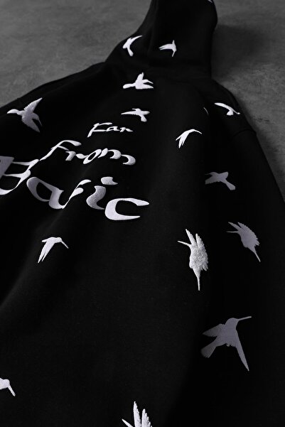 Slatra Men's Black Far from Basic Embossed Print Oversize Hooded Sweatshirt