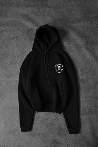 Slatra Men's Black Playing as Ten Printed Oversize Hooded Sweatshirt