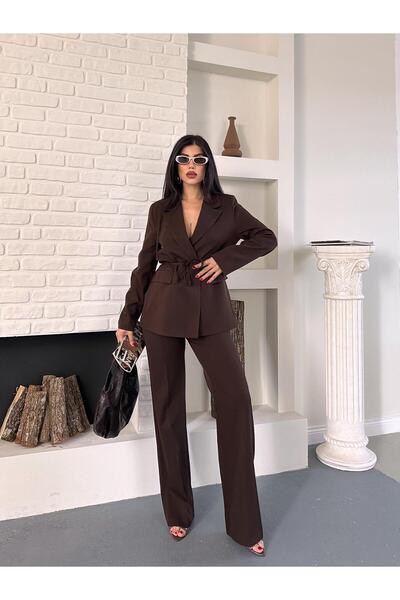 MYGİYİMİSTANBUL Belden Bağlamalı Blazer Ceket Pantolon TakımTakım Elbise