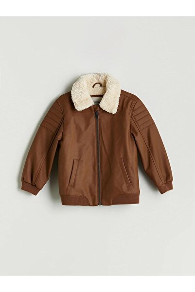 LC Waikiki Palton pentru băiat cu aspect de piele cu guler de pluș (W5)