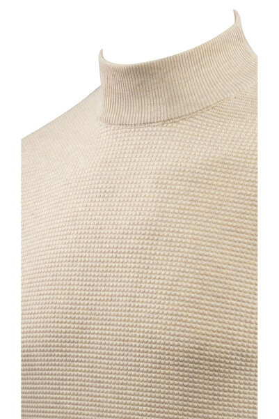 Çizgi Triko Men's Zippered Half Fisherman Sweater Knitwear Embossed Knit Solid Color Classic Fit