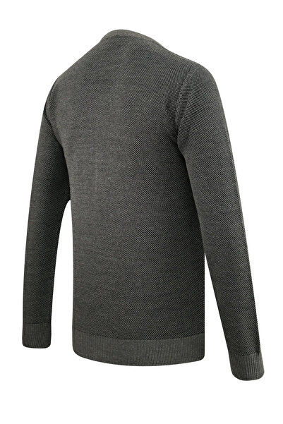 Çizgi Triko Чоловічий светр з круглим вирізом, кишенями, піке-візерунком, сталевим плетінням, класичним кроєм