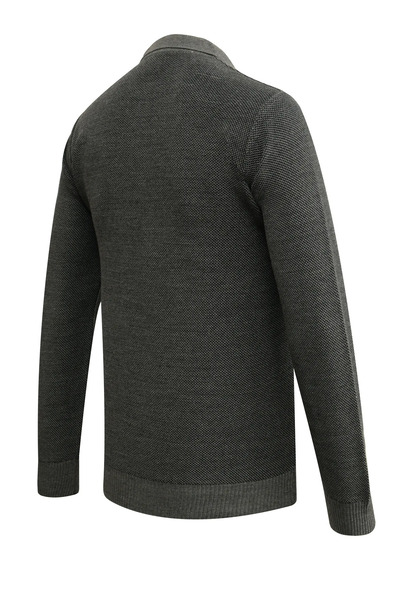 Çizgi Triko Men's Polo Neck Sweater with Pockets, Pique Pattern, Steel Knit, Classic Fit