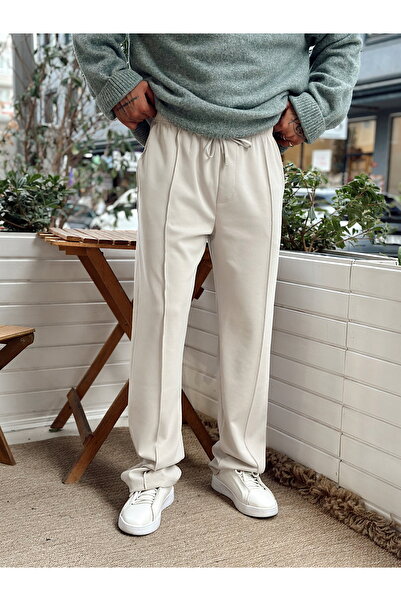 manch collection Modal Kumaş Baggy Pantolon Krem