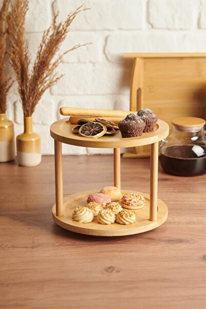 Genel Markalar Bambu İki Katlı Döner Sunumluk 24,5×24,5×18 cm