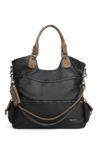 Hüvendo حقيبة كتف نسائية من برشلونة سبورتس بوهيم ستايل واسعة وكبيرة بحزام طويل 1582 باللون الأسود