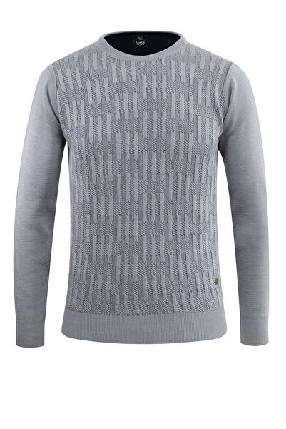 Çizgi Triko Ανδρικό πουλόβερ με λαιμόκοψη με σχέδιο από ατσάλινο πλέγμα κλασικής εφαρμογής
