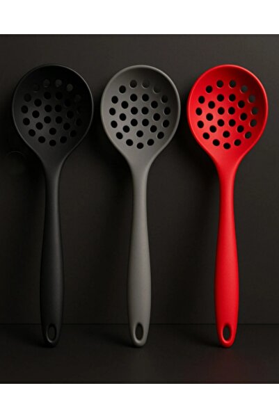 TARIK HOME Prochef Colorful Hard Silicone Colander with Ergonomic Handle Perforated Ladle Heat Resistant 1 Piece