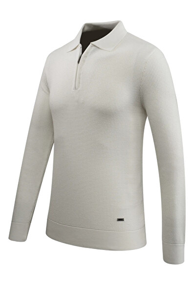 Çizgi Triko Pulover pentru bărbați cu fermoar, cu guler polo, tricotaj, tricot în relief, culoare uni, model clasic
