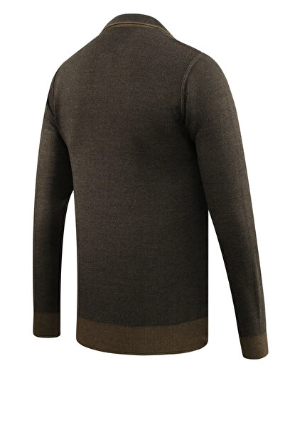 Çizgi Triko Ανδρικό πουλόβερ με λαιμόκοψη πόλο με μοτίβο από ατσάλινο πλέγμα κλασικής εφαρμογής