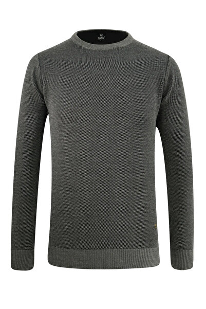Çizgi Triko Чоловічий светр з круглим вирізом, кишенями, піке-візерунком, сталевим плетінням, класичним кроєм