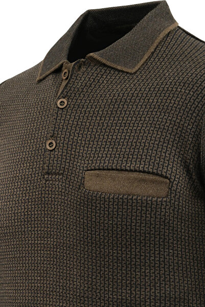 Çizgi Triko Ανδρικό πουλόβερ με λαιμόκοψη πόλο με μοτίβο από ατσάλινο πλέγμα κλασικής εφαρμογής