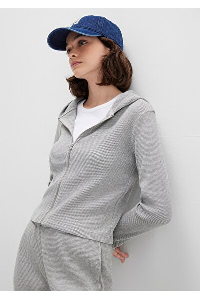 Mavi Zippered Textured Hooded Slim Fit Sweatshirt