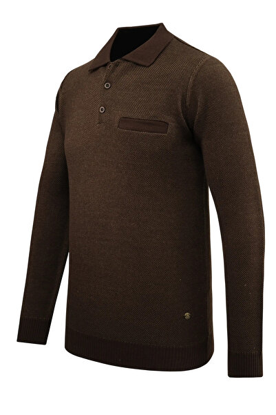 Çizgi Triko Ανδρικό πουλόβερ με λαιμόκοψη πόλο με τσέπες, μοτίβο πικέ, ατσάλινο πλέγμα κλασικής εφαρμογής