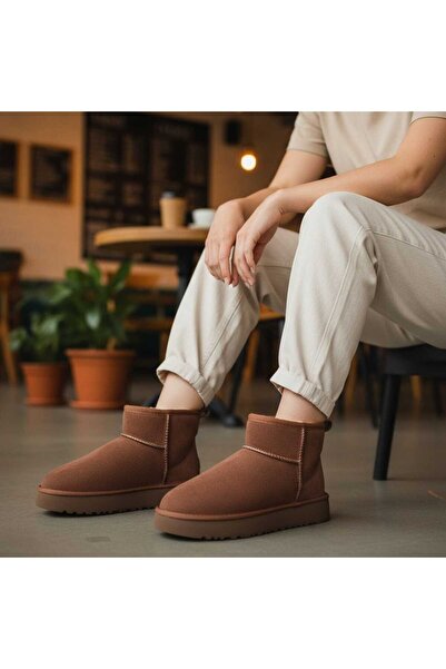 VESEO Kadın Mini Süet içi Kürklü Yüksek Kalın Taban Kışlık Bot