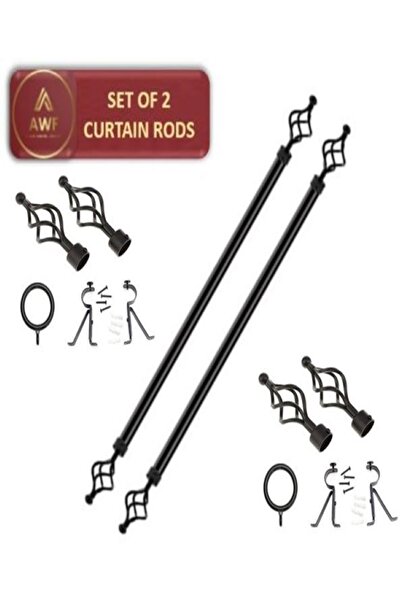AWF AL WADI FURNITURE Set of 2 Roman Extendable Window Curtain Rods, Metal Single Rods Drapery Rods BLACK, 110 – 200 cm