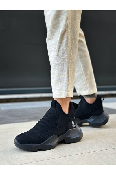 BOA Ba0401 Laceless Comfortable High Black Sole Black Suede Men's Sports Half Ankle Boots