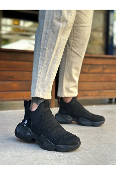 BOA Ba0401 Laceless Comfortable High Black Sole Black Suede Men's Sports Half Ankle Boots